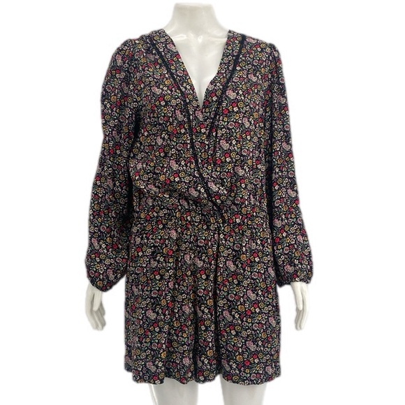 LOFT Multicolor Floral Garden Faux Wrap Ladderback accent Romper Pockets - Picture 4 of 11
